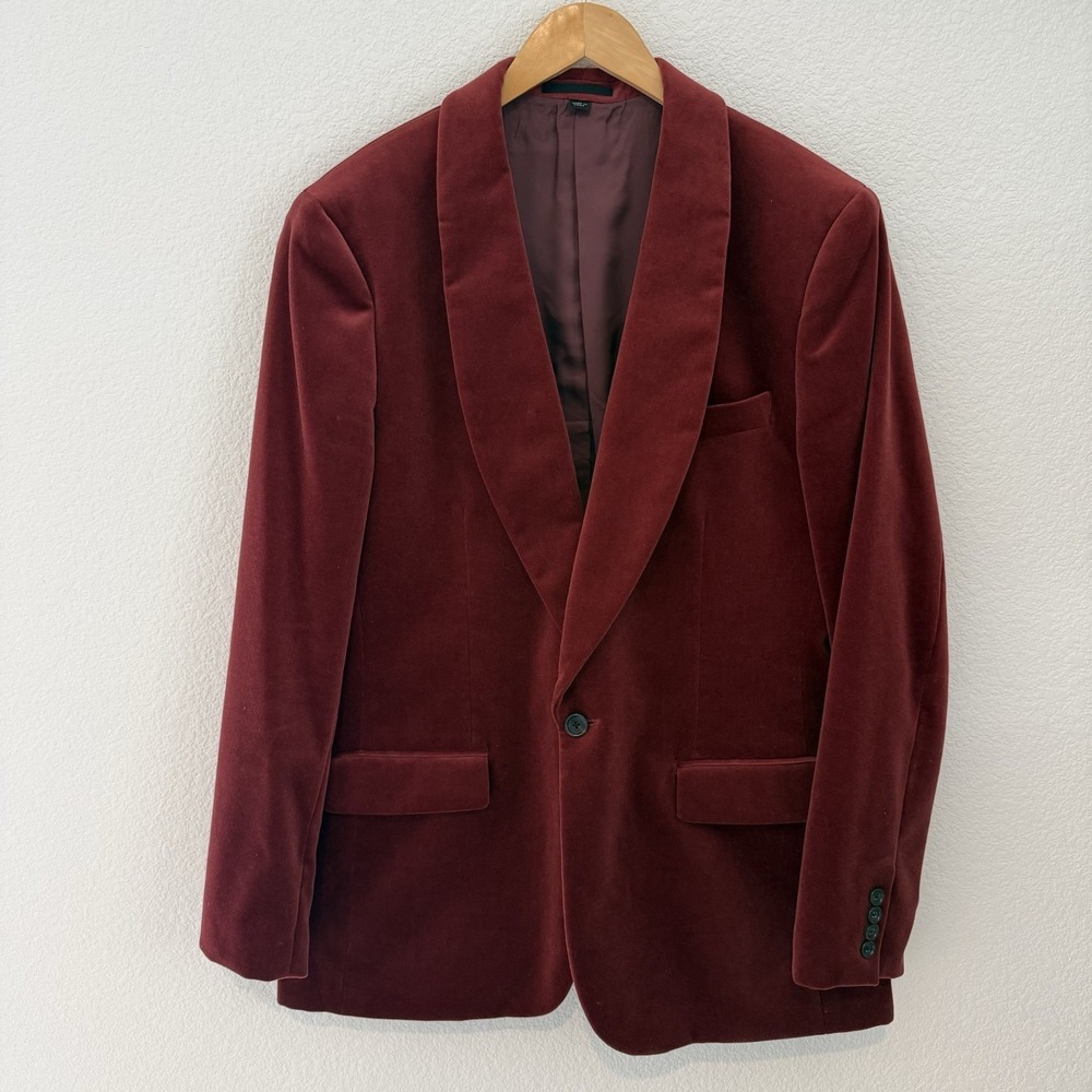 JCrew Mens Ludlow Velvet Blazer Dinner Jacket 42L Slim Burgundy PRISTINE
